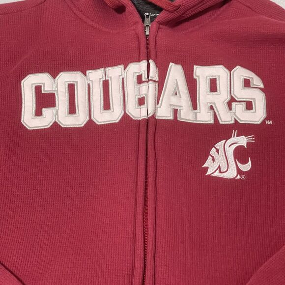 Washington State Cougars Hoodie Men Small Red Faux Fur Full Zip Jacket WSU - Picture 2 of 10